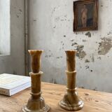 Set 2 old onyx candlesticks