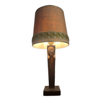Lampe ancienne pied bois sculpté représentant un sage