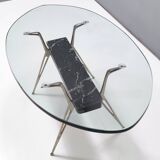 Oval Glass Coffee Table with Portoro Marble and Iron Base, Italy