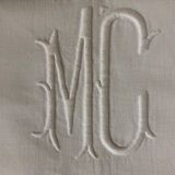 Old linen, sheet with lace and monogram MC