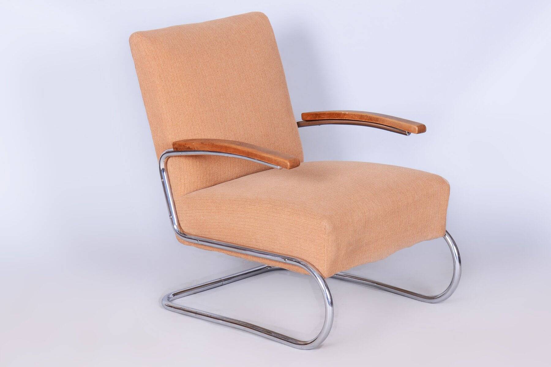 Bauhaus Armchair in Beech & Chrome attributed to Thonet, Czech, 1930s