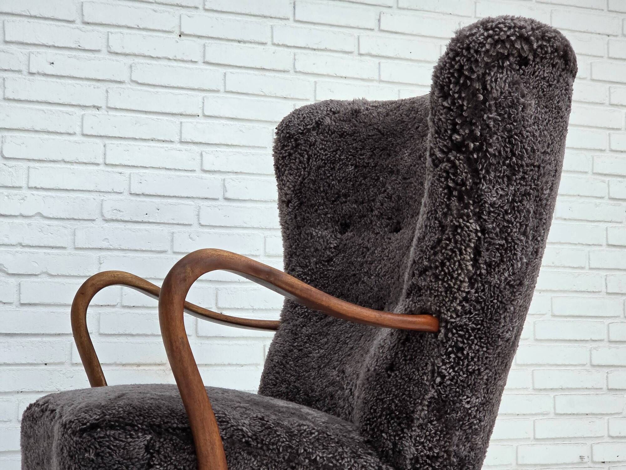 1960s, Danish armchair, reupholstered, genuine sheepskin.