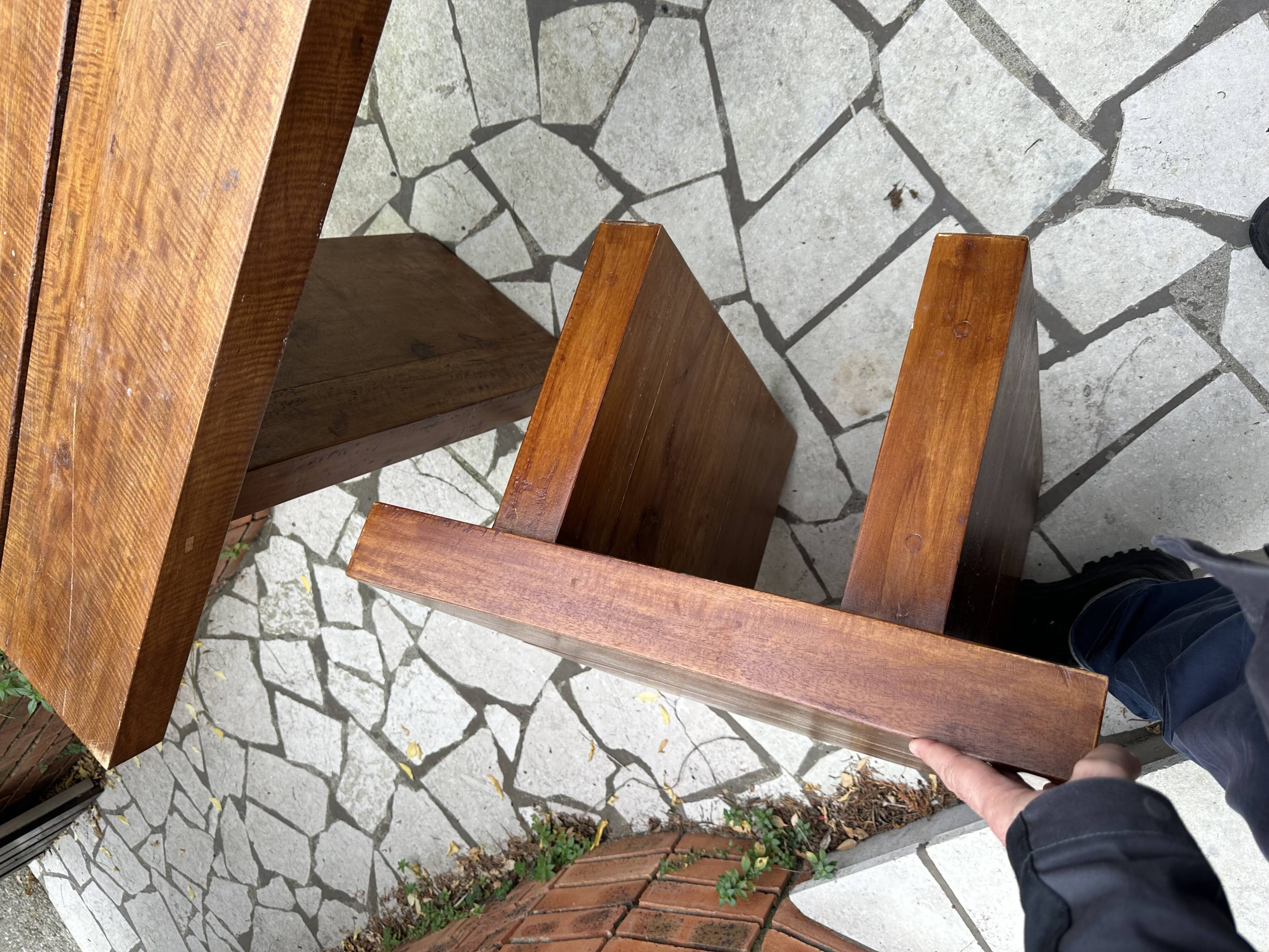 Console et table basse brutalistes en bois brut