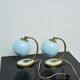 Set of 2x Bedside lamps with blue glass and bronze feet, 1930s