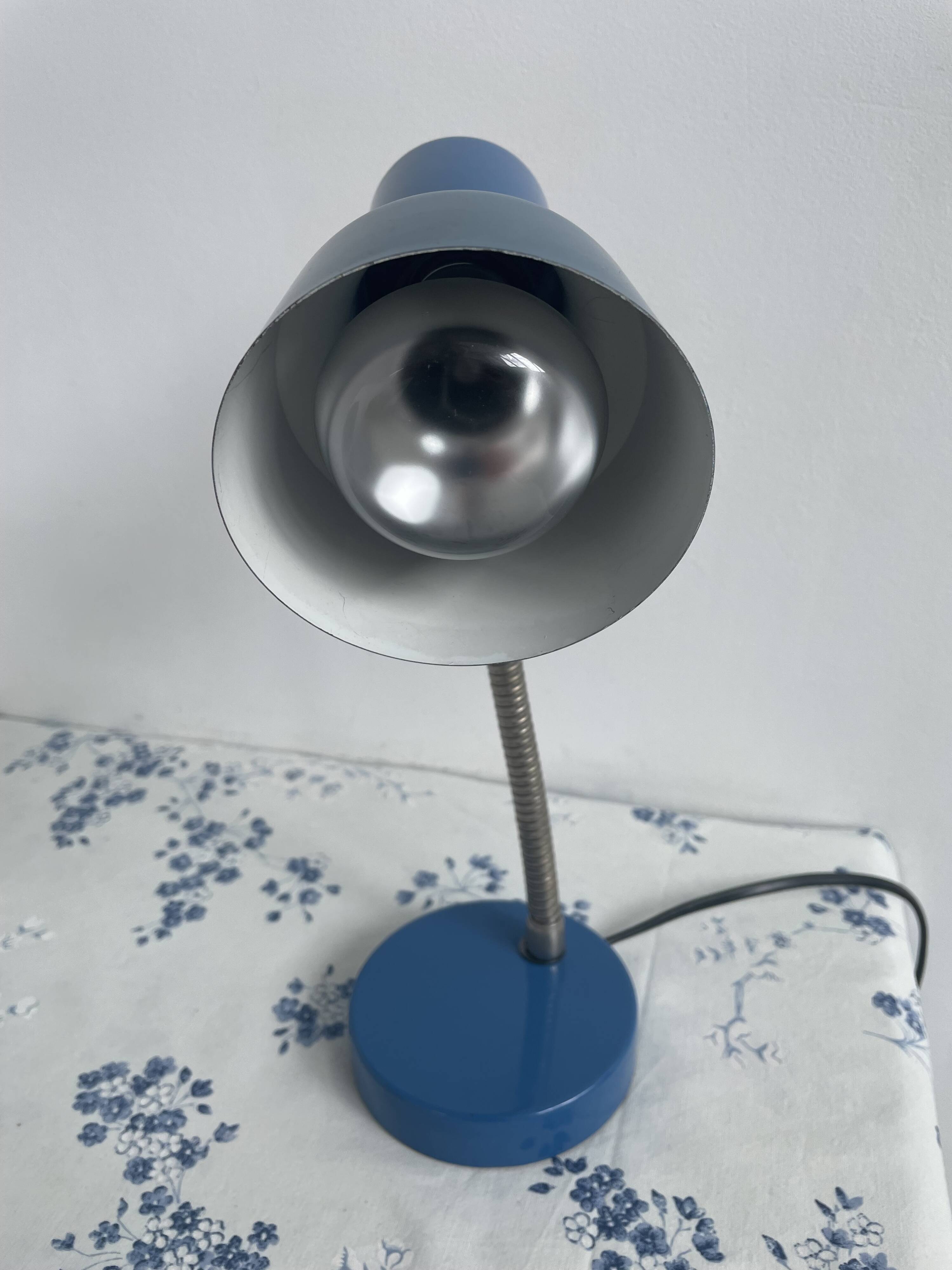 Vintage blue desk lamp, 1970s, flexible chrome metal