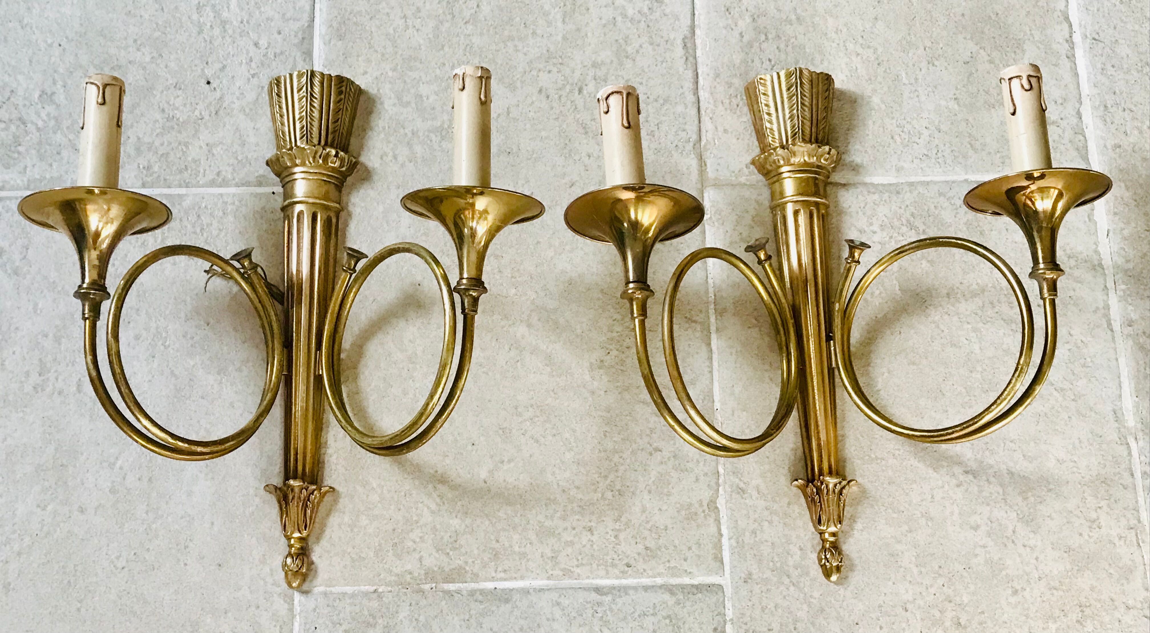 Pair of gilded bronze wall lamps