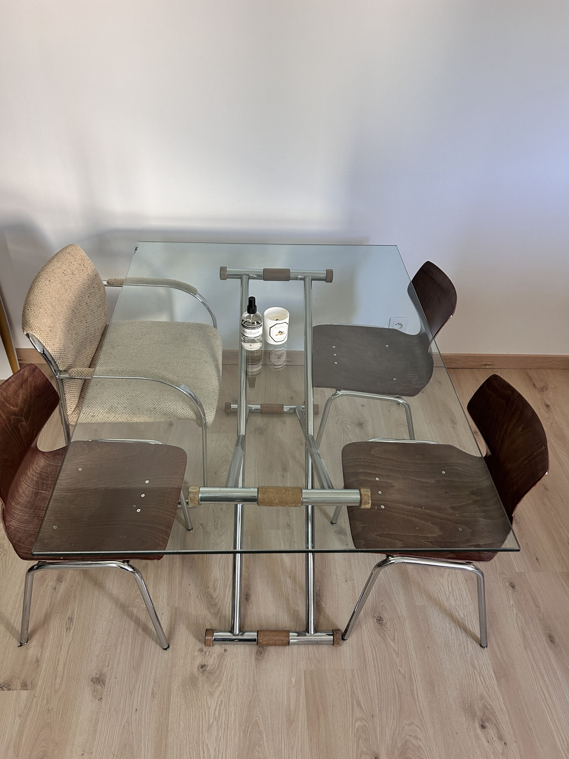 Large liftable/modular coffee table "Up & Down" vintage – Italian design glass & chrome