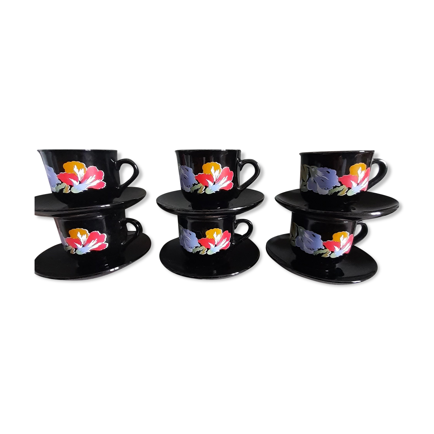 6 tasses à café avec coupelles Esso Arcoroc - Arts de la table