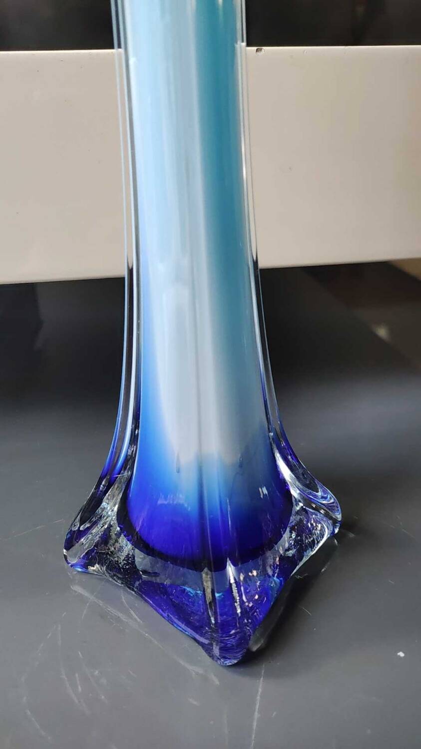 Murano Calla Vase. Floral form of Arum Flower. Blue tones. High 41 cm