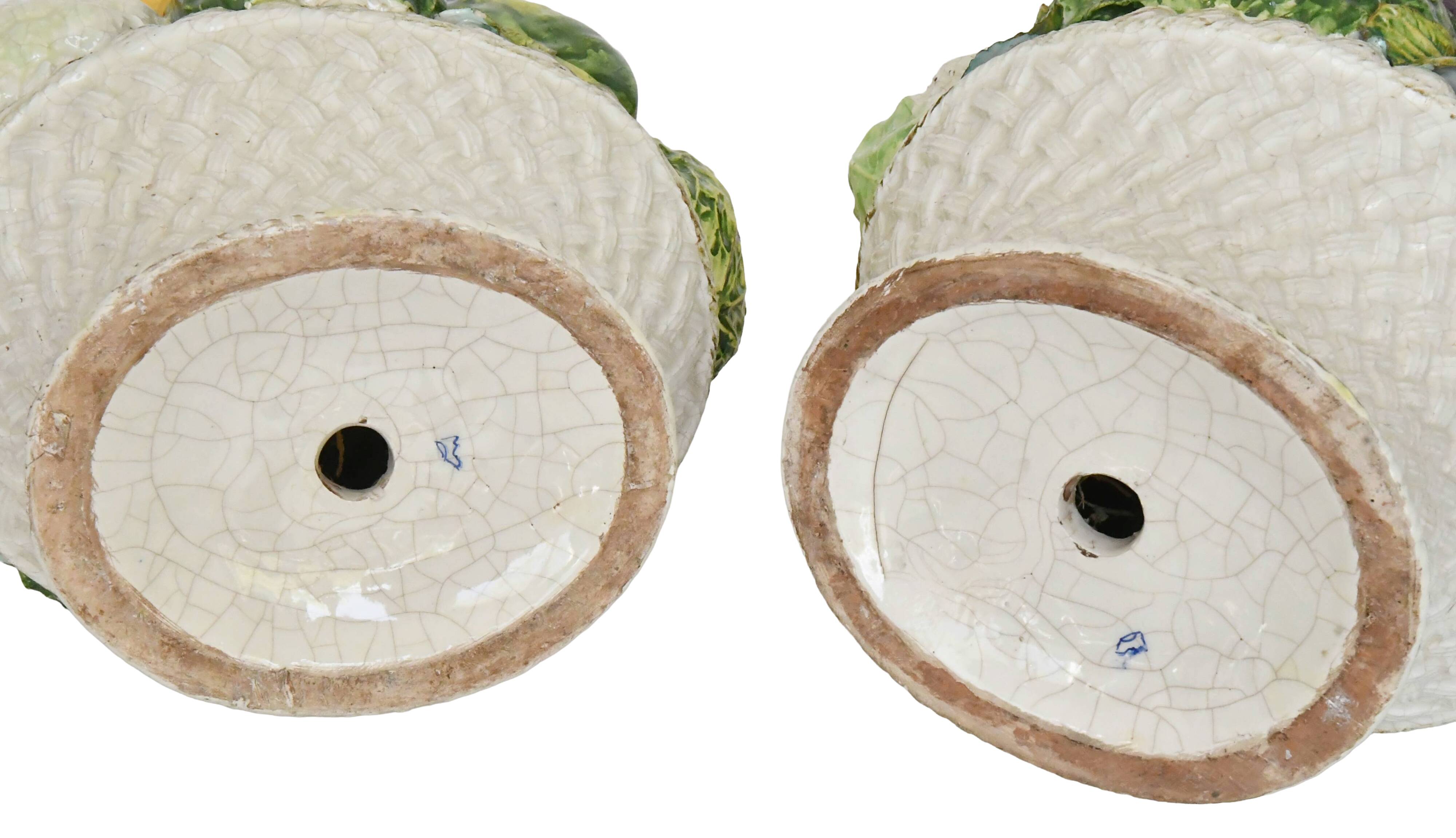 Pair of important majolica ceramic centrepieces from Italy.