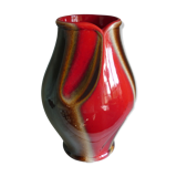 Red and brown pinched Vallauris vase