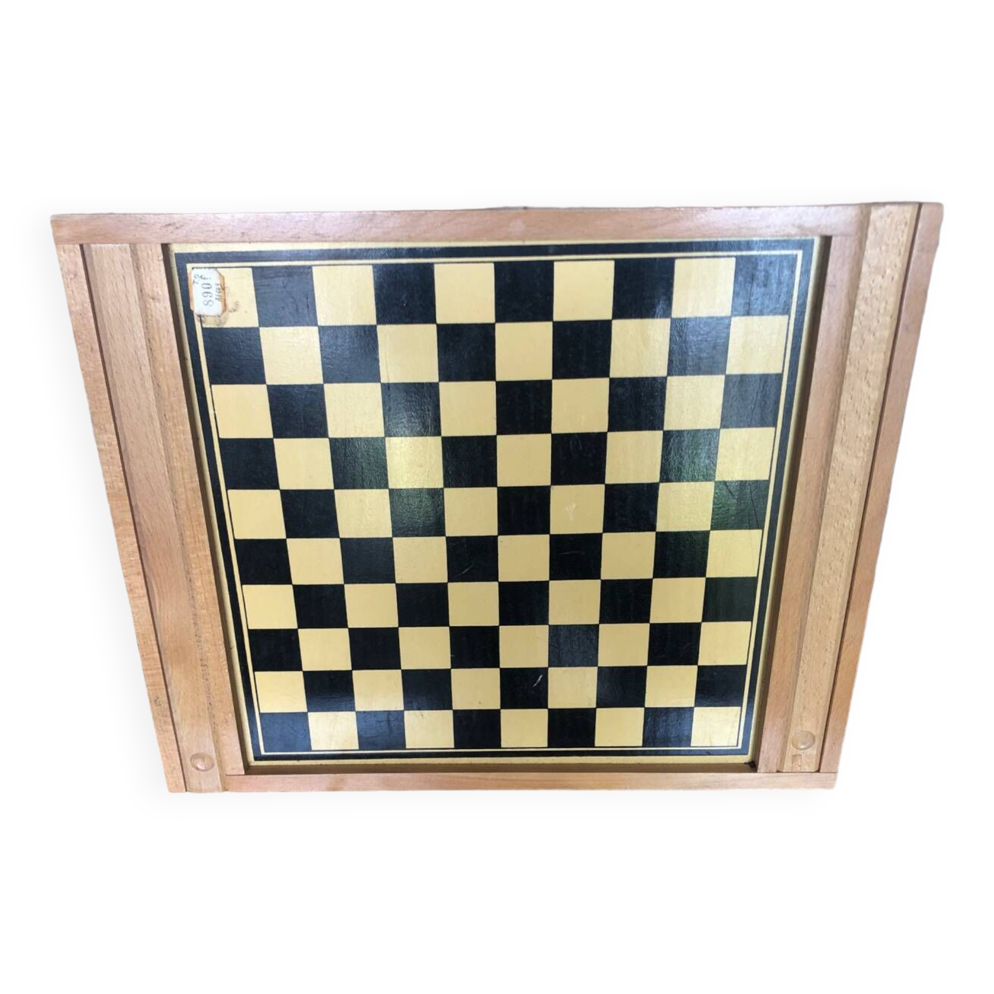 Old Vintage Wooden Double Game Board of Checkers & Small Horses #A782