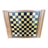 Old Vintage Wooden Double Game Board of Checkers & Small Horses #A782