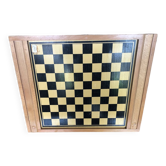 Ancien Plateau Double Jeu De Dames & Petits Chevaux En Bois Vintage #A782