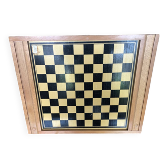 Old Vintage Wooden Double Game Board of Checkers & Small Horses #A782