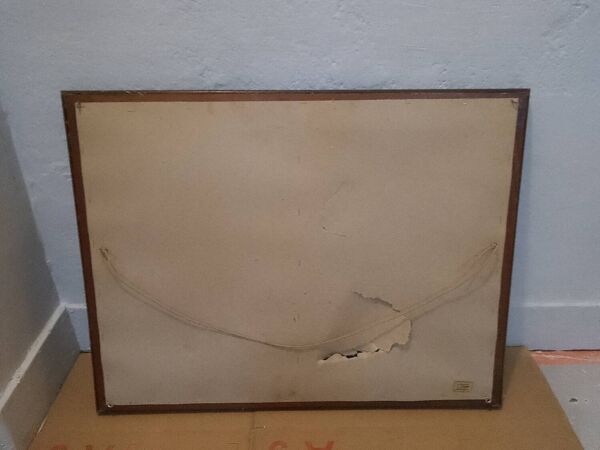 Faisan bleu Cubiste Tapisserie Laine Artiste René Fumeron Tableau France vintage 1970's
