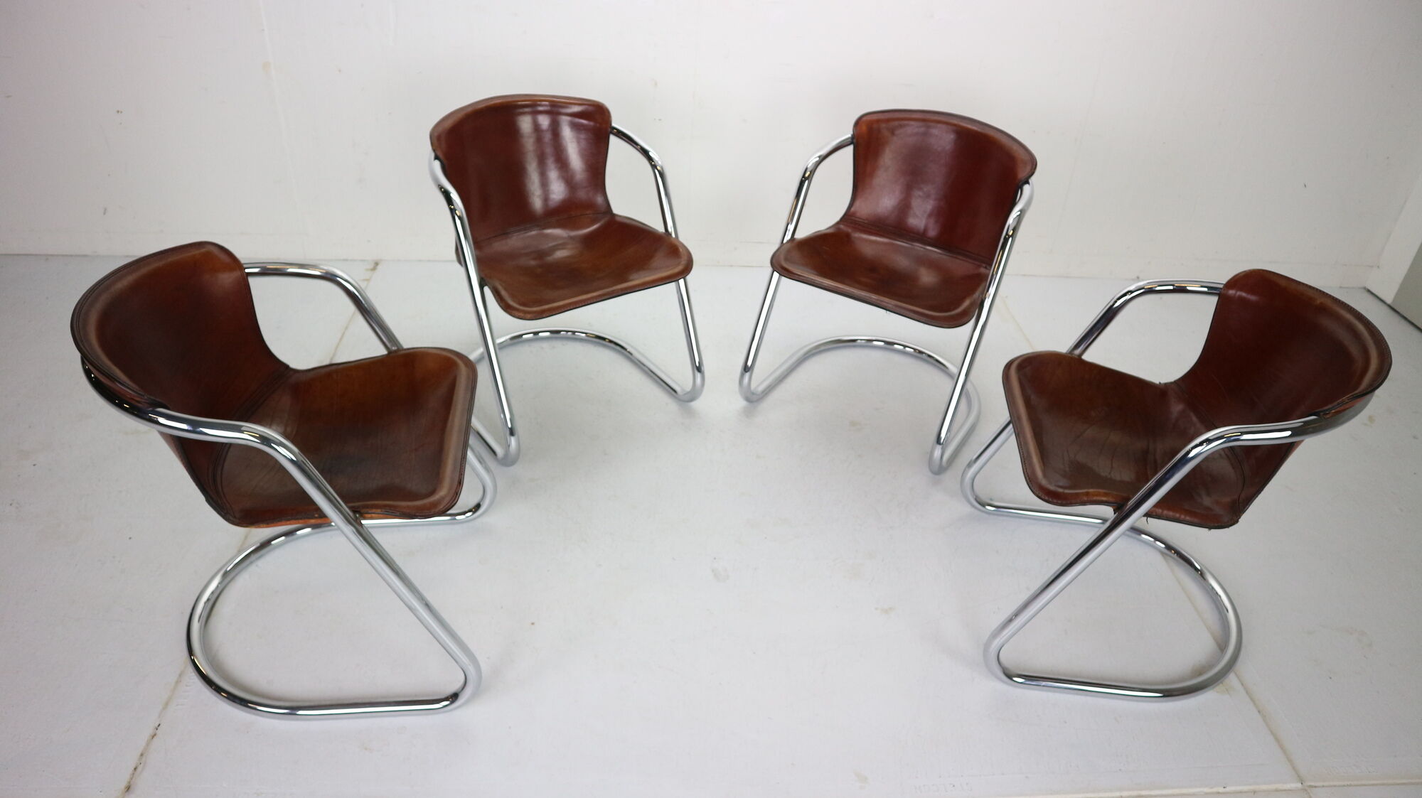 Set of 4 leather dining chairs for Cidue, 1970s, Italy