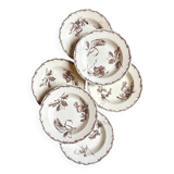 6 HB & Cie brown ironstone soup plates