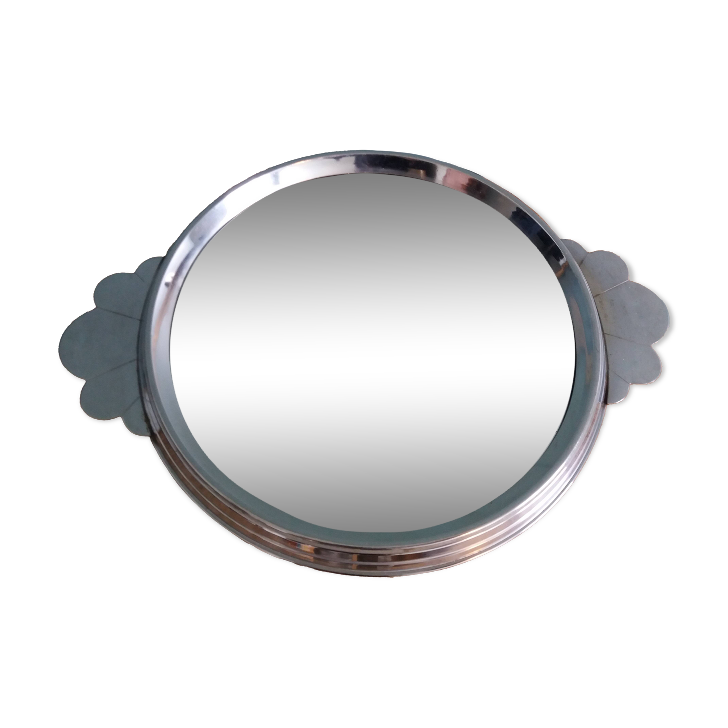 Art Deco silver round mirror tray