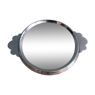 Art Deco silver round mirror tray