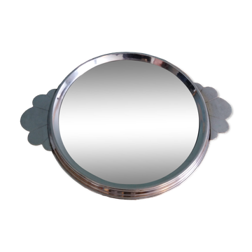 Plateau miroir rond argenté art déco