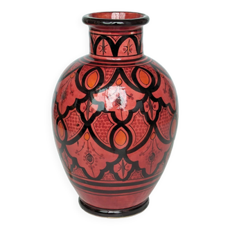 Moroccan Berber Pink Vase in Hand Painted Ceramic - City of Safi (Morocco) - H 32 x Diam 20 cm