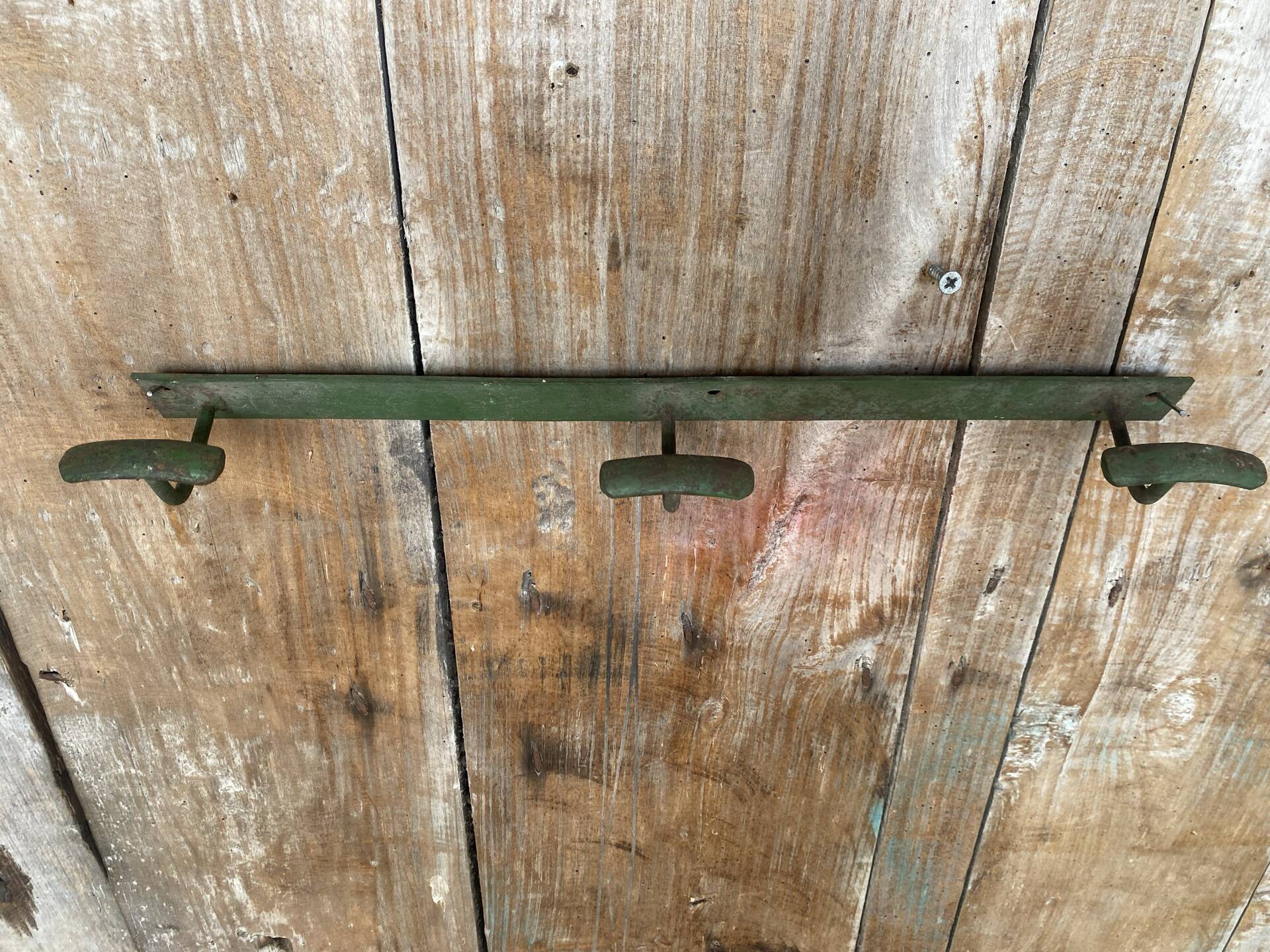 Vintage 1950s Green Metal Wall Coat Rack x3 #E