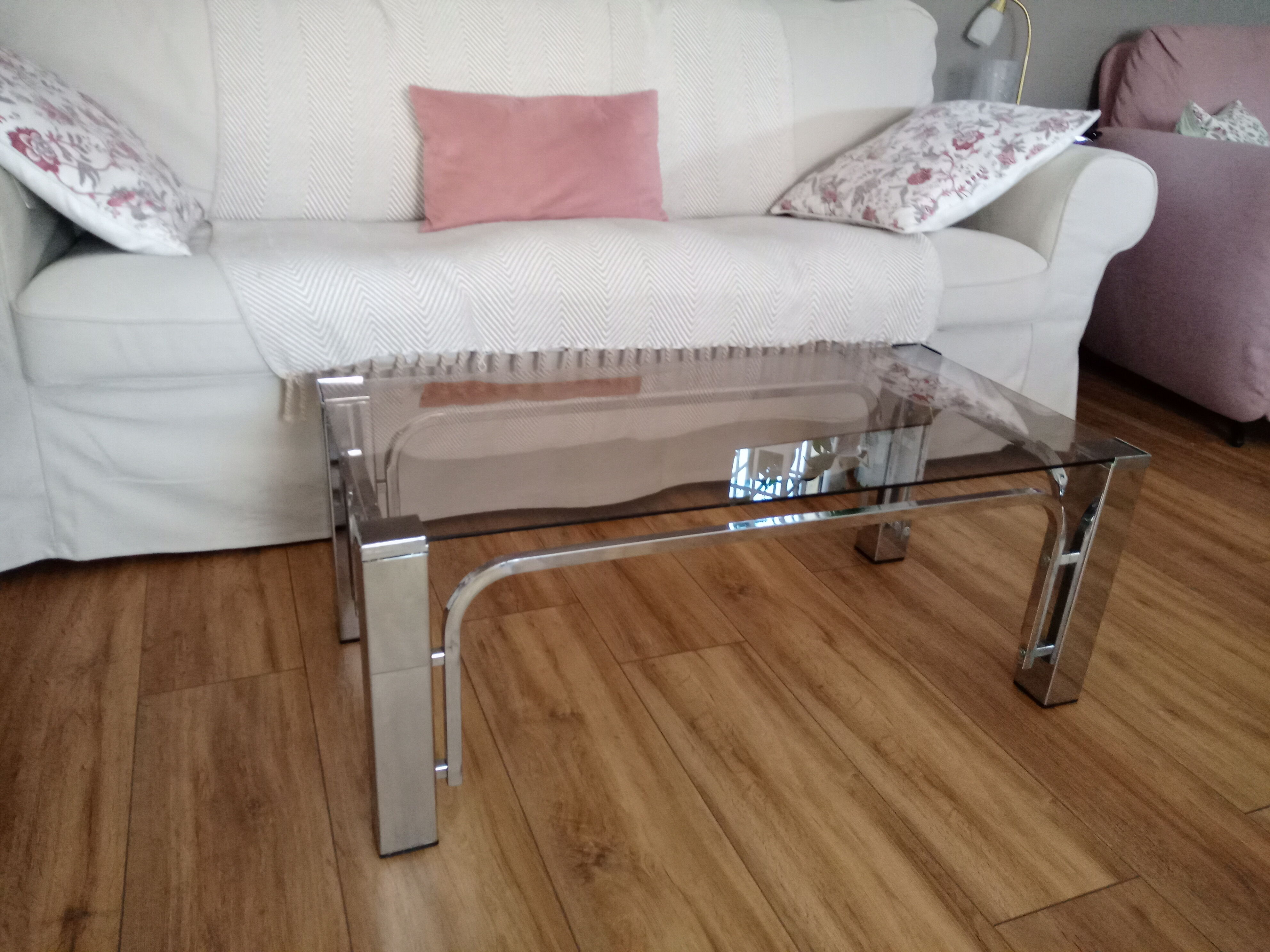 Vintage 70s lounge coffee table chrome-plated base and smoky glass tray