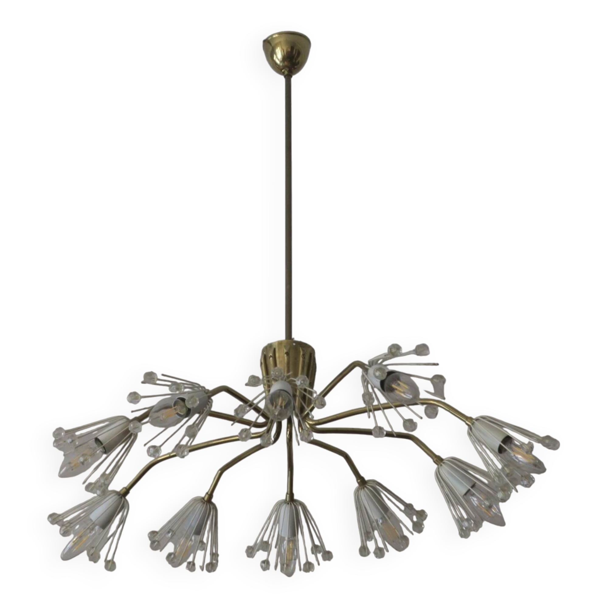 Elliptical brass and glass 10-arm chandelier, 1950s