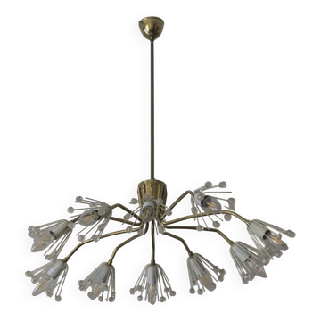 Elliptical brass and glass 10-arm chandelier, 1950s