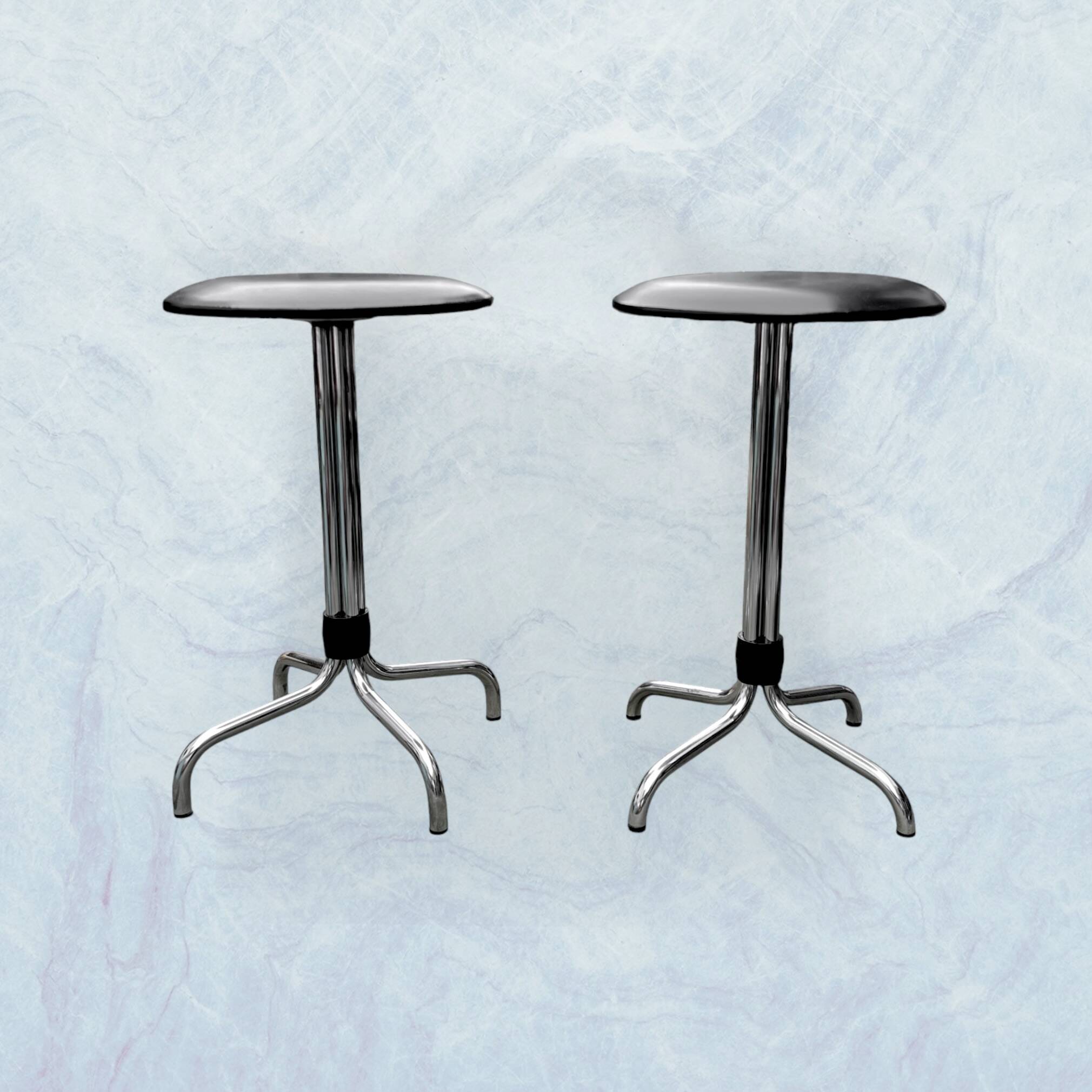 Vintage Brabantia stools in black faux leather and chrome metal – years