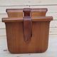 Magazine holder or vinyl in wood and leather vintage design 1960/70