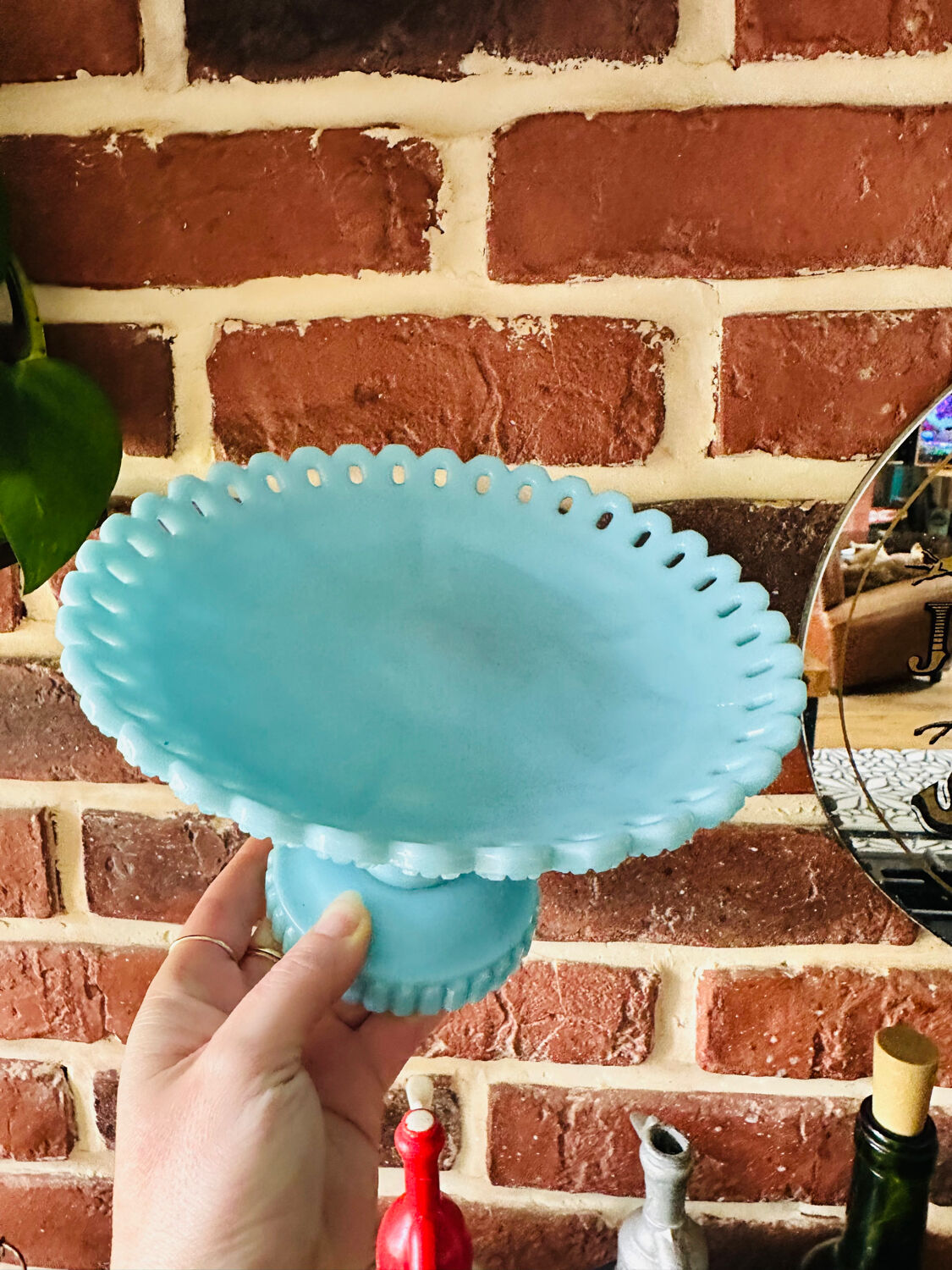 Vintage blue opaline fruit cup