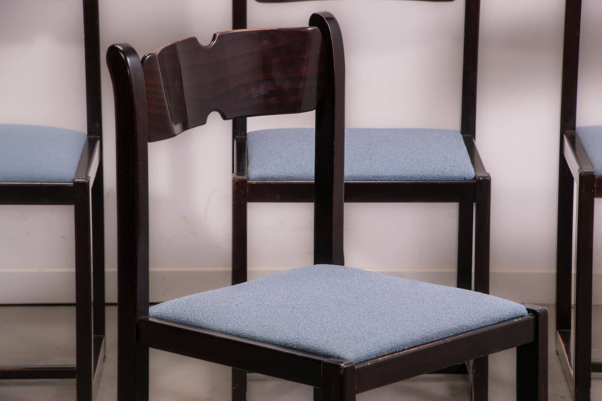 Italian beech and boucle dining chairs