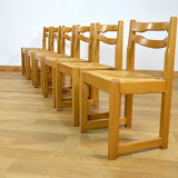 6 vintage chairs in elm - set assisi straw 1970 / 1980