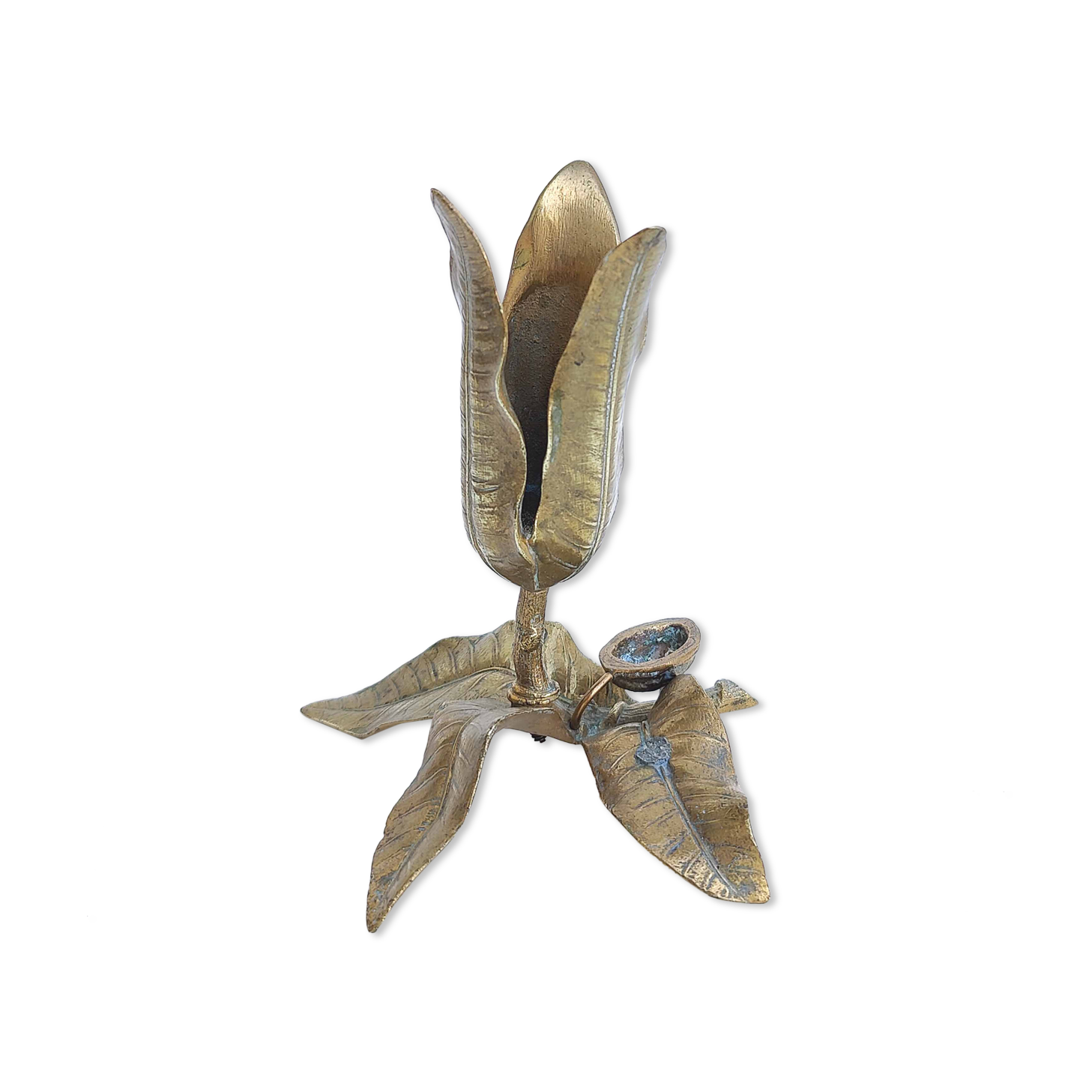 Candle holder walnut leaves with its gilded bronze walnut