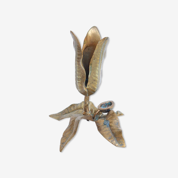Bougeoir feuilles de noyer avec sa noix en bronze doré