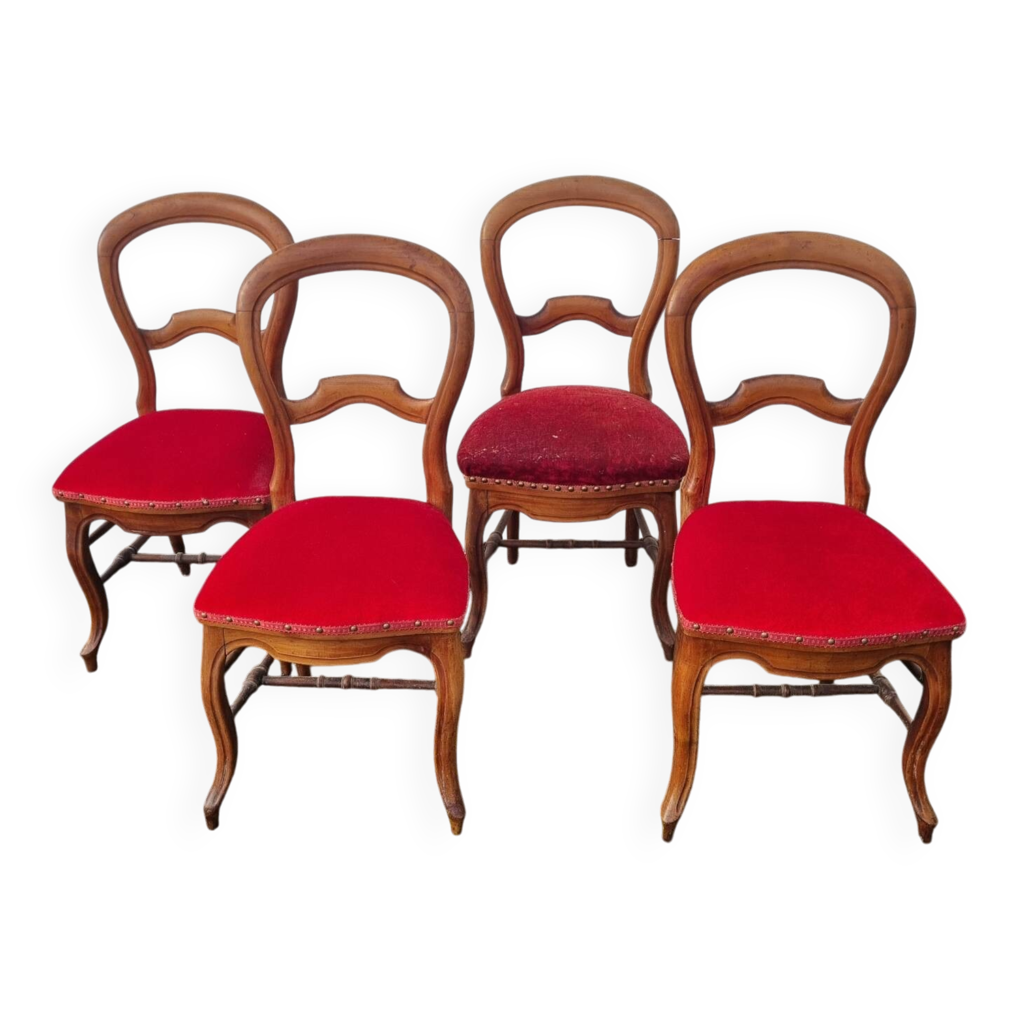 4 red velvet medallion chairs