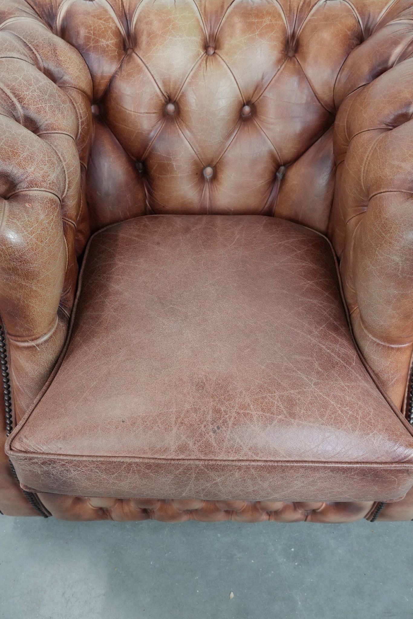 Chesterfield armchair in English style made of cowhide leather