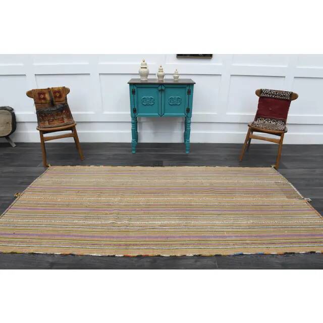1970s Turkish Oushak Handmade Wool Cotton Beige Runner Rug 130x266