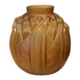 Amber yellow satin glass moulded round vase signed CLA, Art Deco, circa 1930.