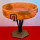 Art deco pâte de verre signed lorrain with wrought iron base, dlg by majorelle