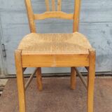 Chaise rustique paillée vintage art populaire