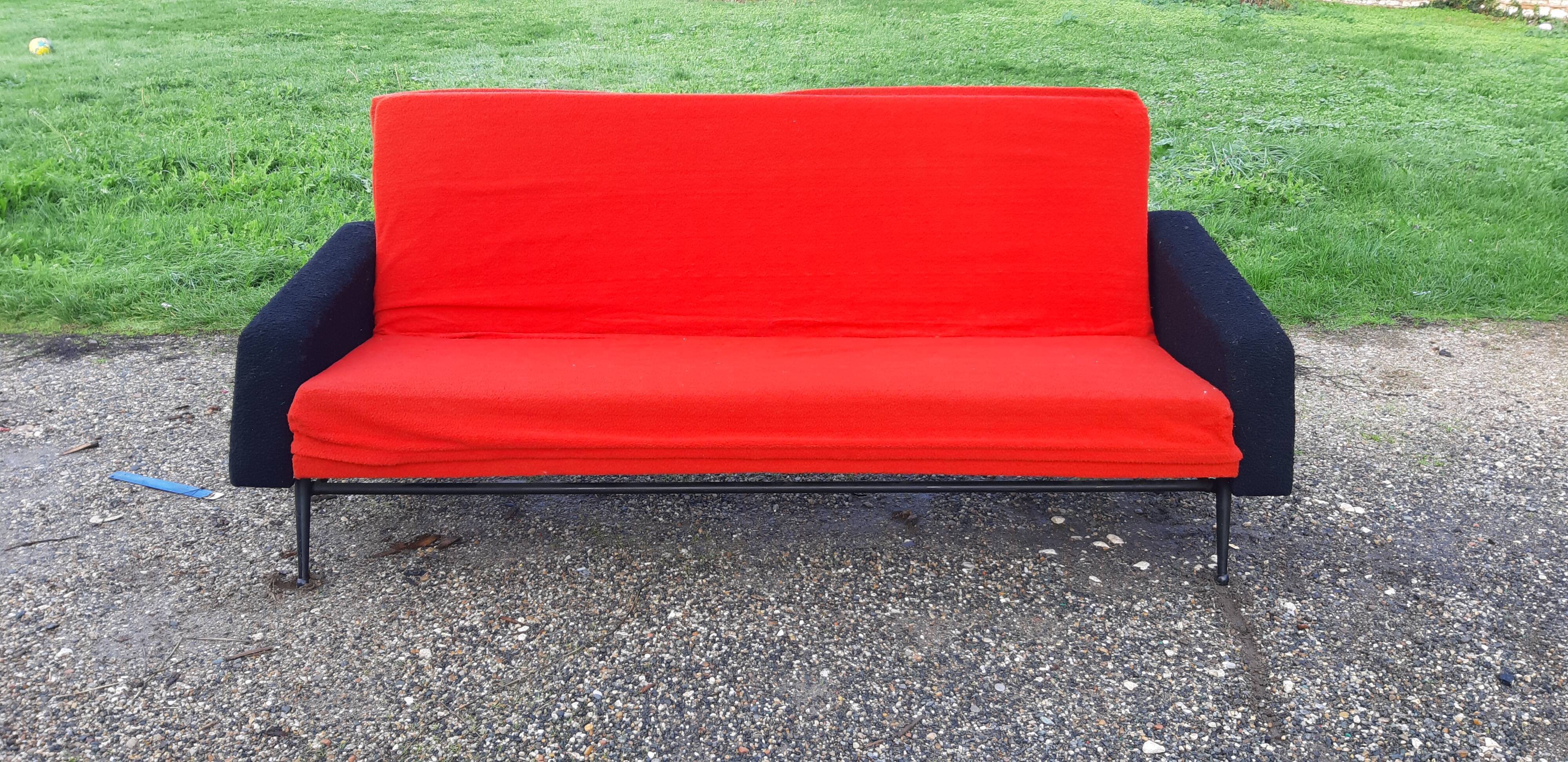 Vintage sofa red and black fabrics