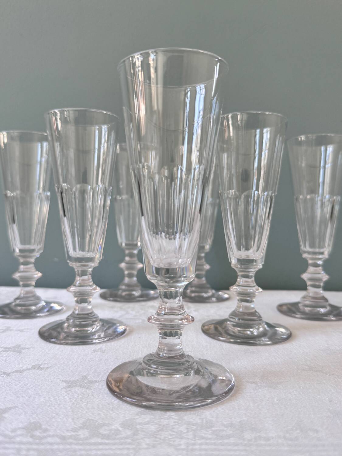 Set of 7 Baccarat crystal champagne flutes