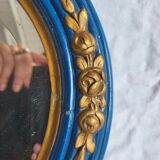 Antique oval mirror, royal blue and gold – rose design – 80 x 52 cm