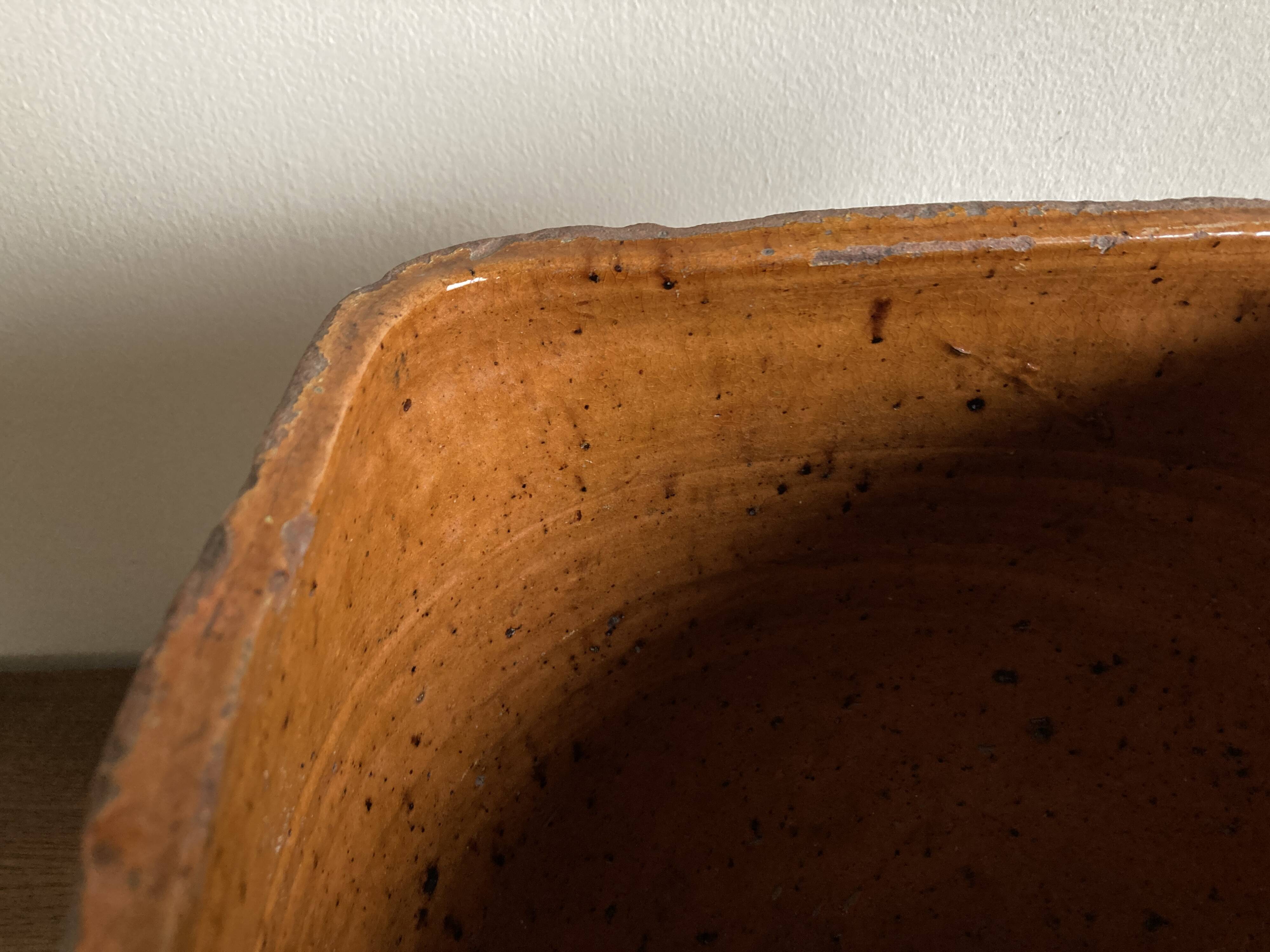 XXL glazed earthenware cache pot from the countryside, planter 1950