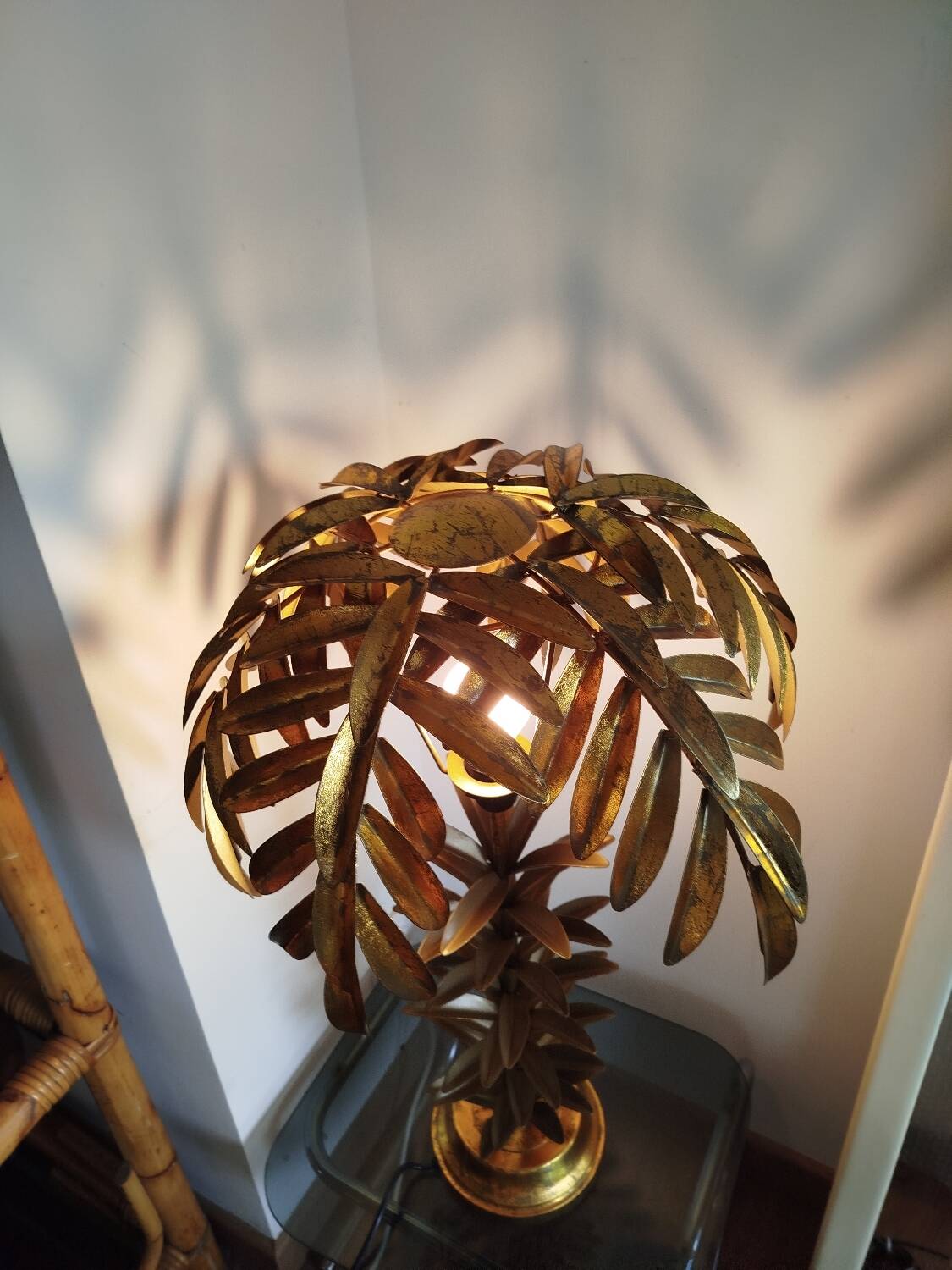 Large Palm Tree Lamp in gilded metal, late twentieth century.