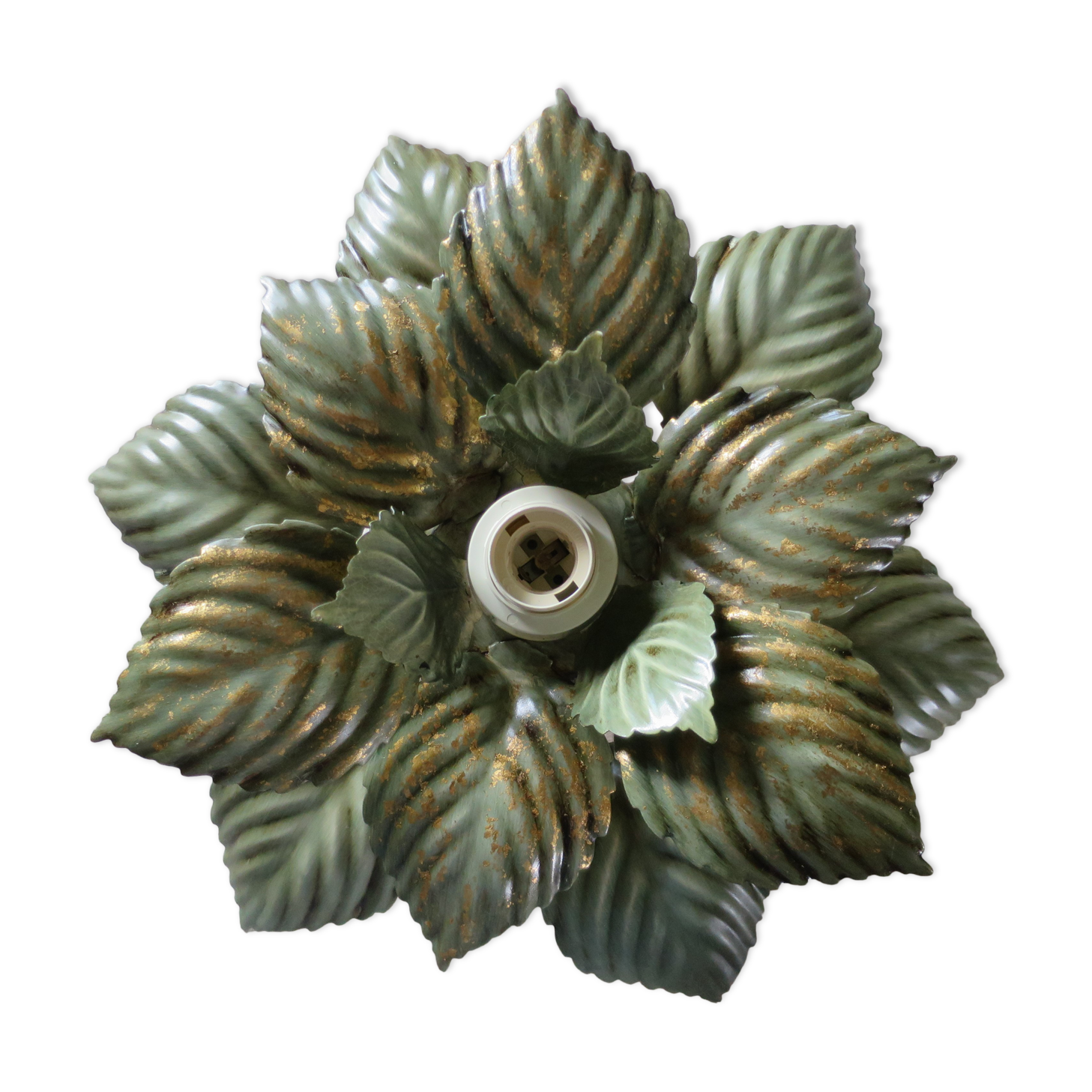 ceiling lamp or wall lamp masca flower leaves metal golden green 40 cm