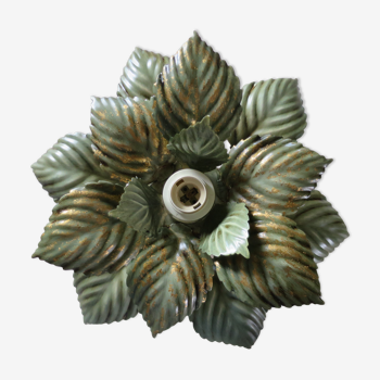 Plafonnier ou applique murale masca fleur feuilles métal vert doré 40 cm